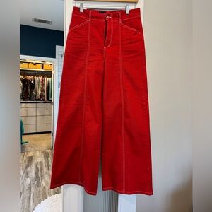 Anthropologie Delaney Clean Line Wide Leg Jeans in Red